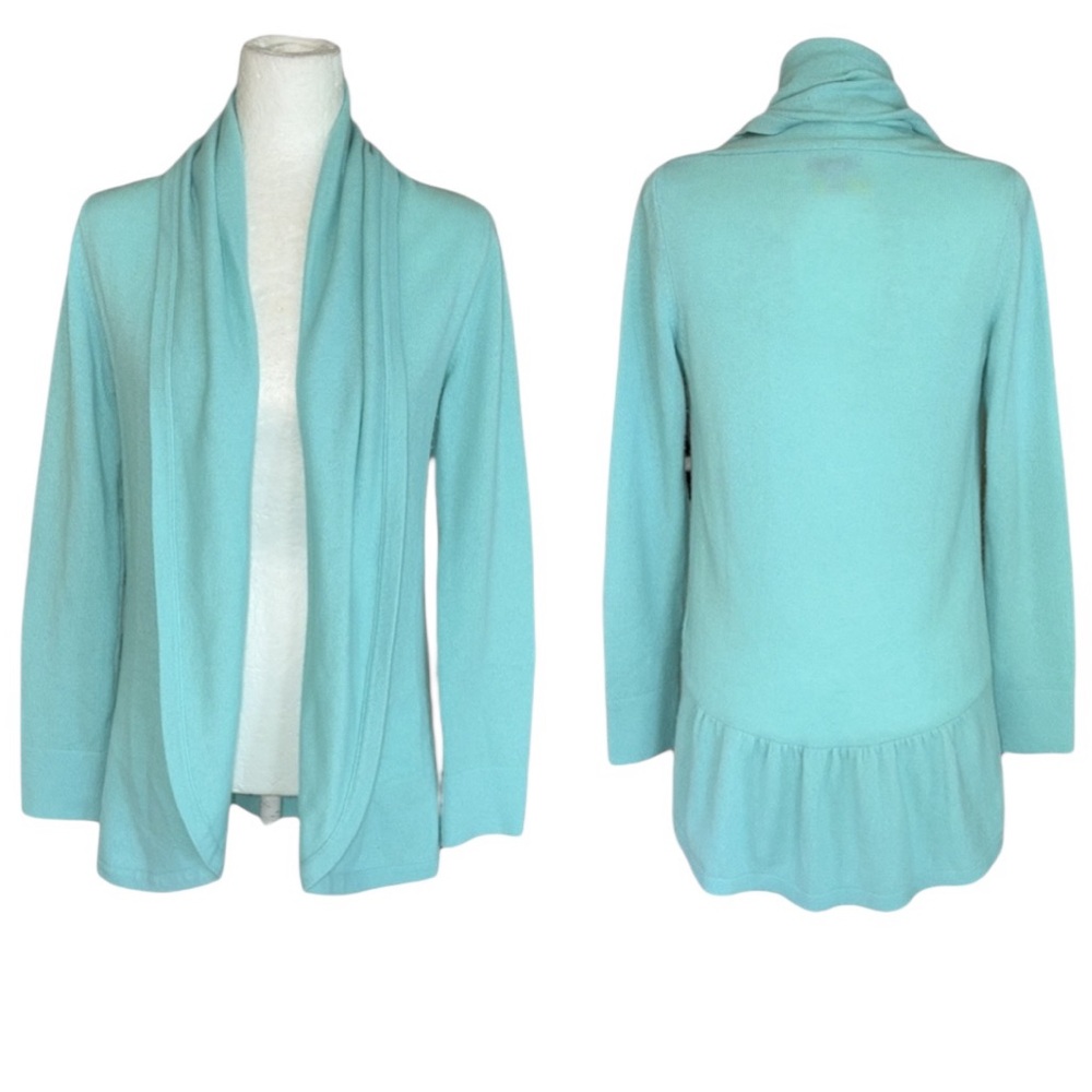 Lilly Pulitzer 100% Cashmere Aqua Draped Ruffle Back Cardigan - S